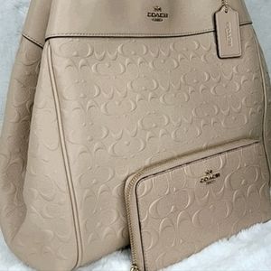🔥 Coach 2 SET Designer Bag Purse Wallet NWT Signature Leather Hard to Find !